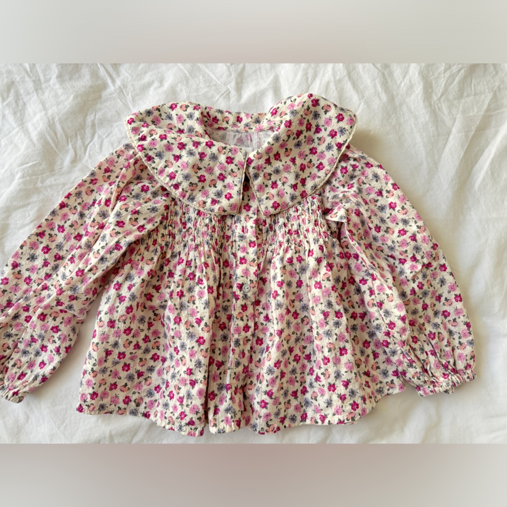 Zara Floral Kids Shirt - Pink and White